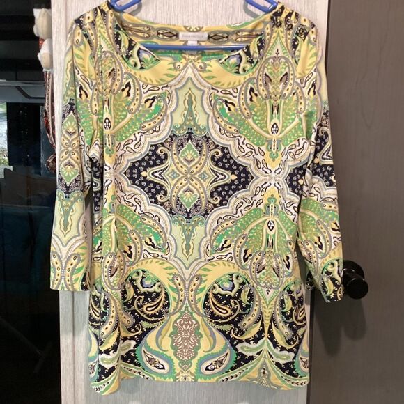 NWOT. Charter Club Women’s L Nylon & Spandex Print 3/4 Sleeve Top - Picture 2 of 9